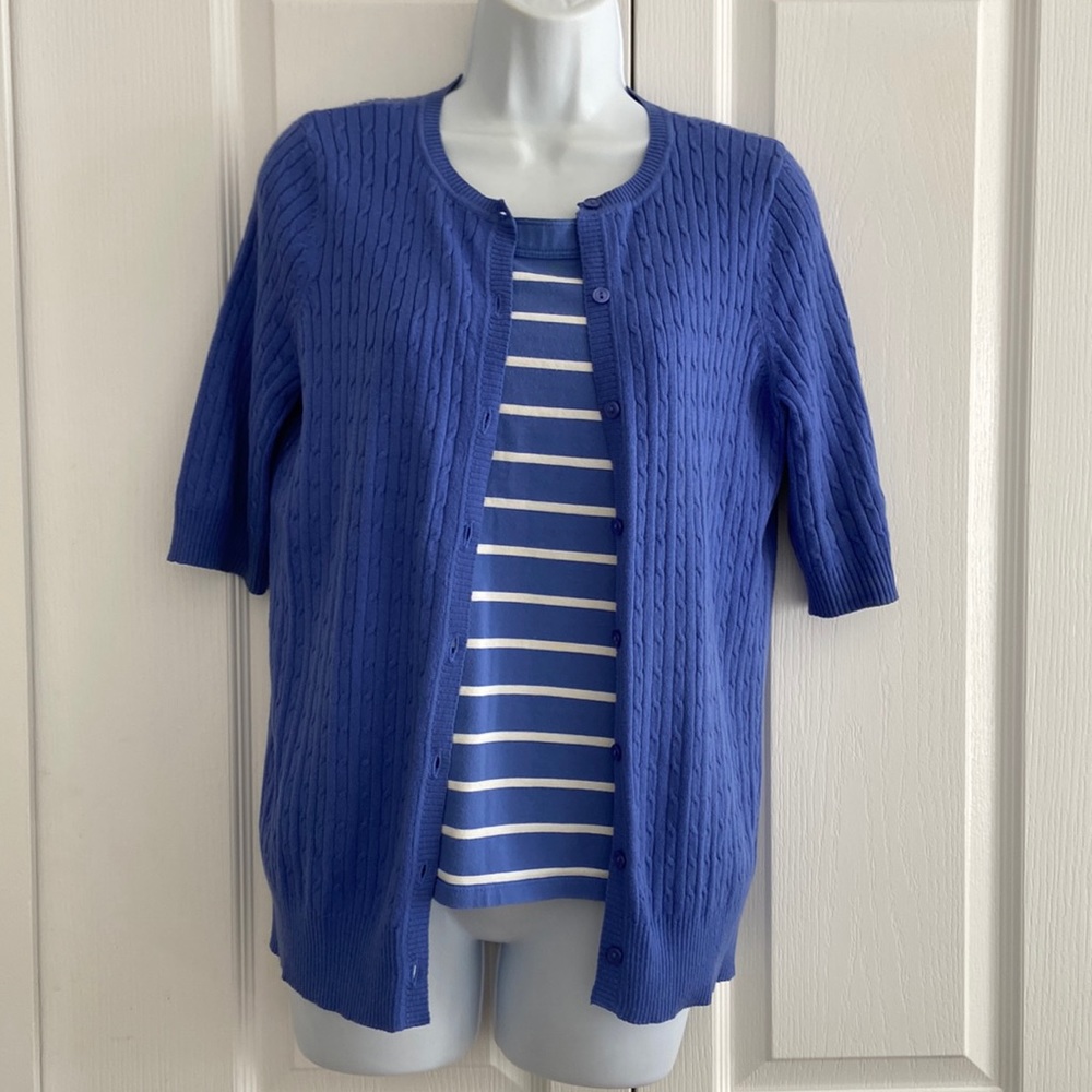 Cute periwinkle cable knit cardigan with button up front
